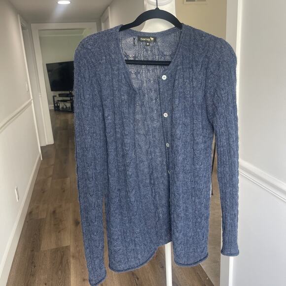 Women Size M Alpaca Knit Open Front Cardigan Cable Knit Wool Peru Blue Classic - Picture 1 of 12